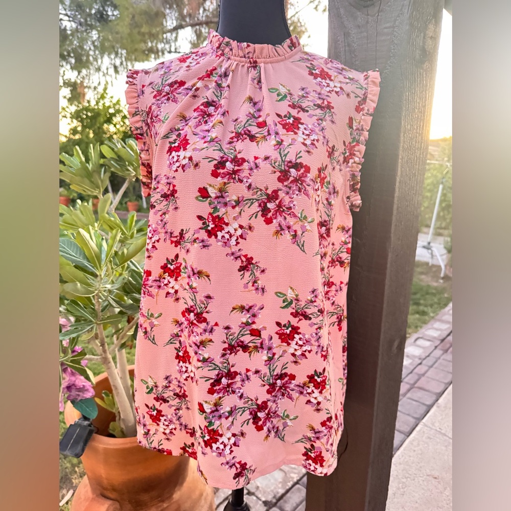 WAYF Peach and Red Floral Garment